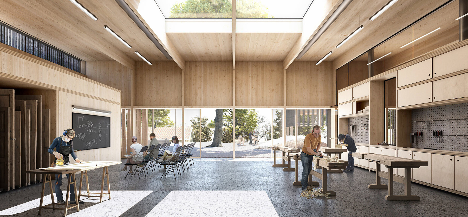 Illustrasjon av konkurransens vinnerprosjekt "Håndverkets Hus" av Resell+Nicca / Arkitekt Aslak Haanshuus AS