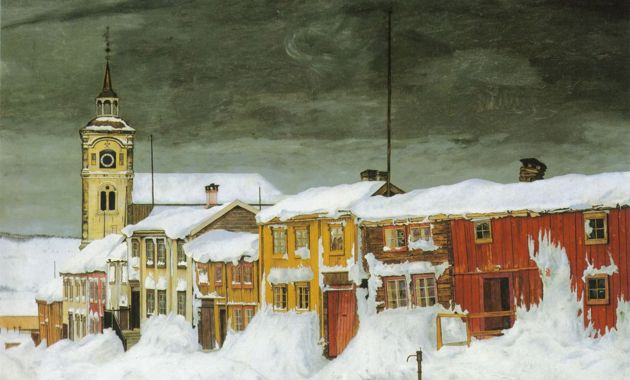 Gate i Røros, maleri av Harald Sohlberg, (public domain, via Wikimedia Commons)