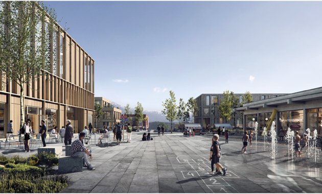 Elnesvågen sentrum. Illustrasjon: Oslo Works arkitekter, KOHT arkitekter og Asplan Viak