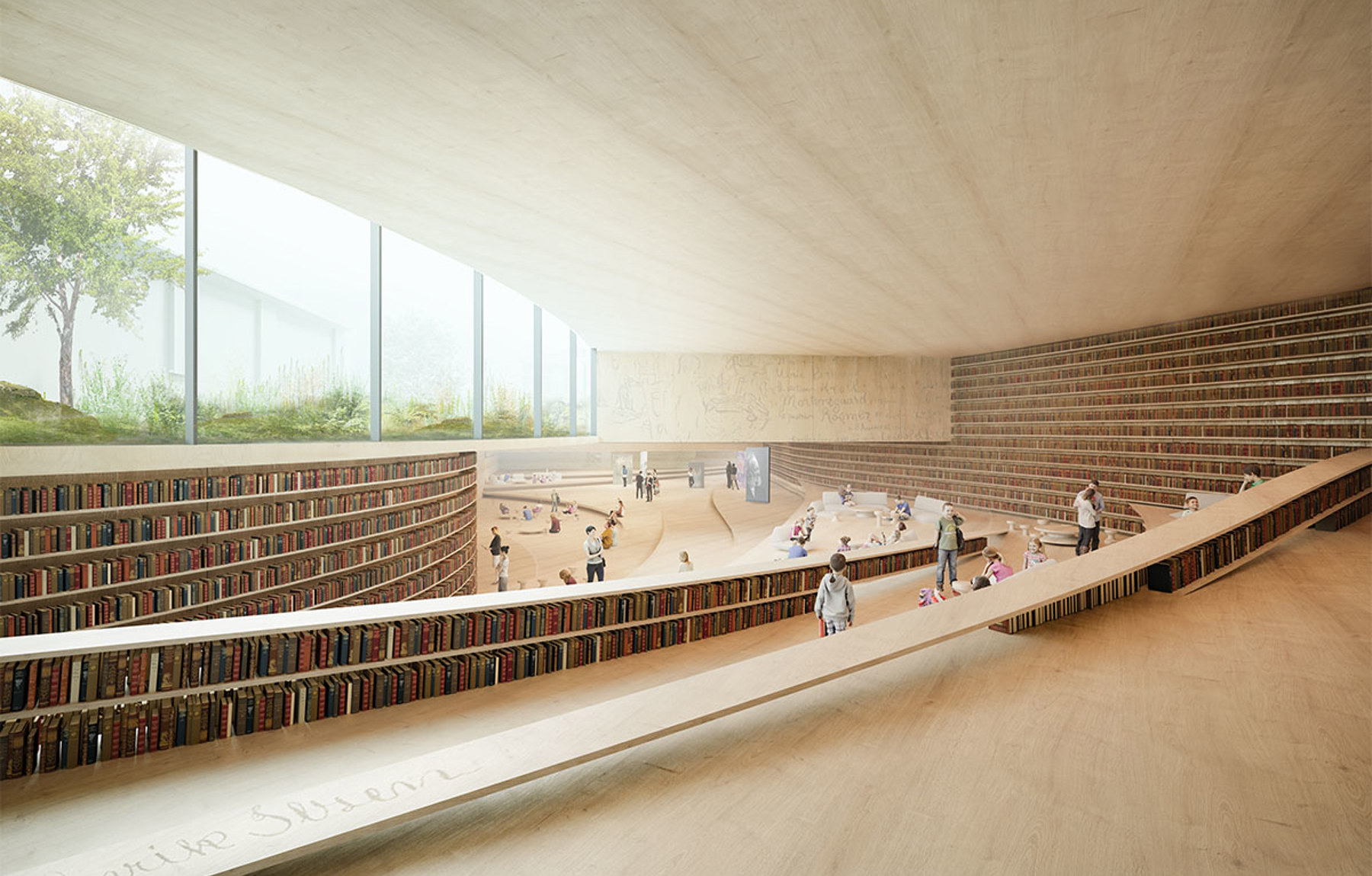 Illustrasjon av Ibsenbiblioteket Foto: Kengo Kuma