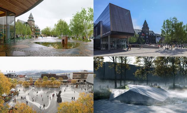 Illustrasjoner fra fire ulike arkitektkontor.