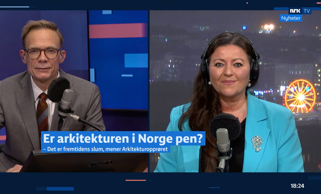 Dagsnytt 18-programleder Espen Aas og NAL-president Tina Larsen. Skjermdump fra nrk.no.