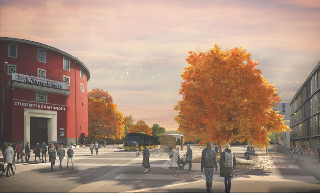 Nytt byrom foran Samfundet. Illustrasjon: Team Asplan Viak