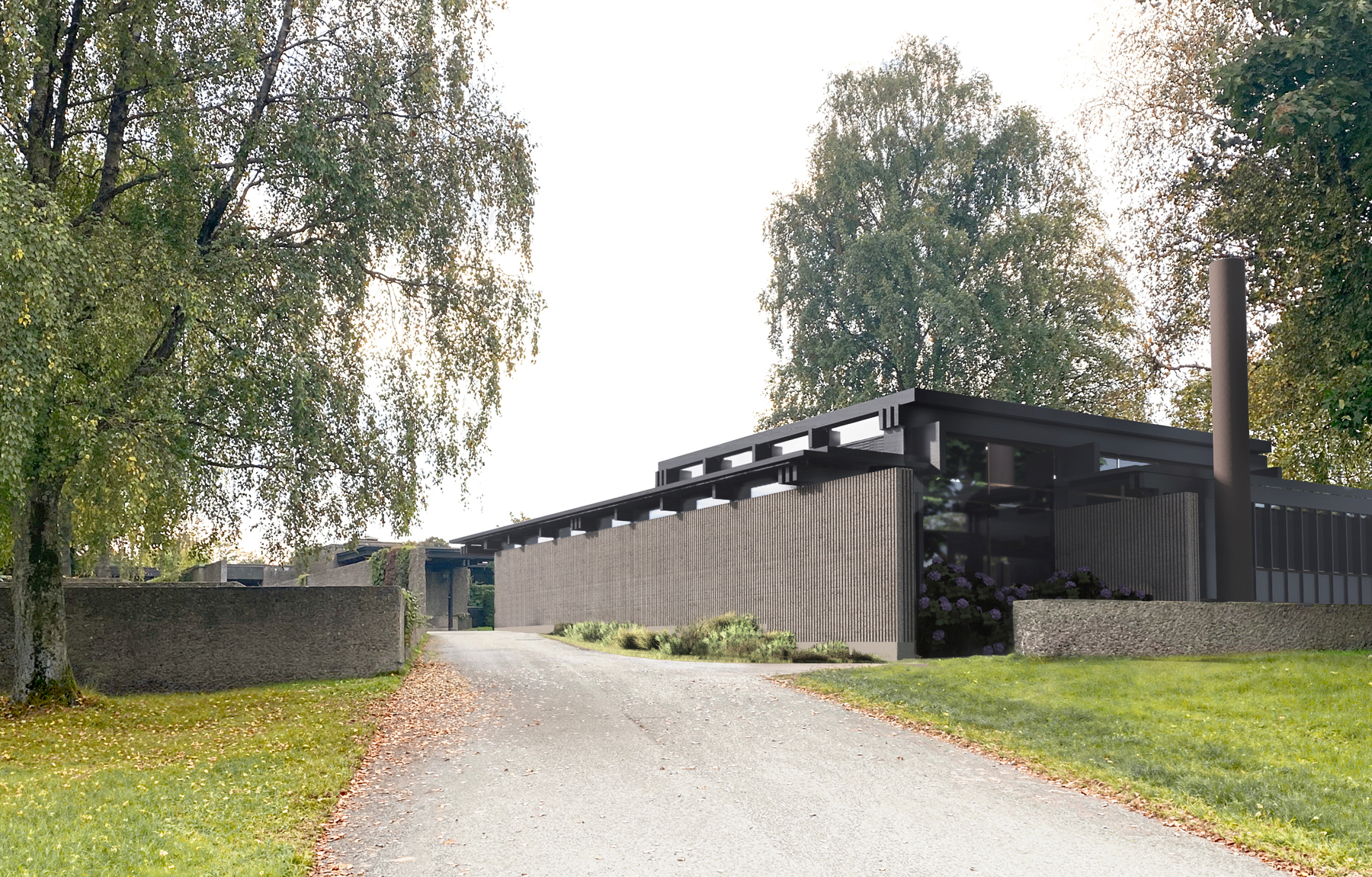 Haslum krematorium, illustrasjon mot ovnsrom. Fotomontasje: Asplan Viak / Erik Langdalen