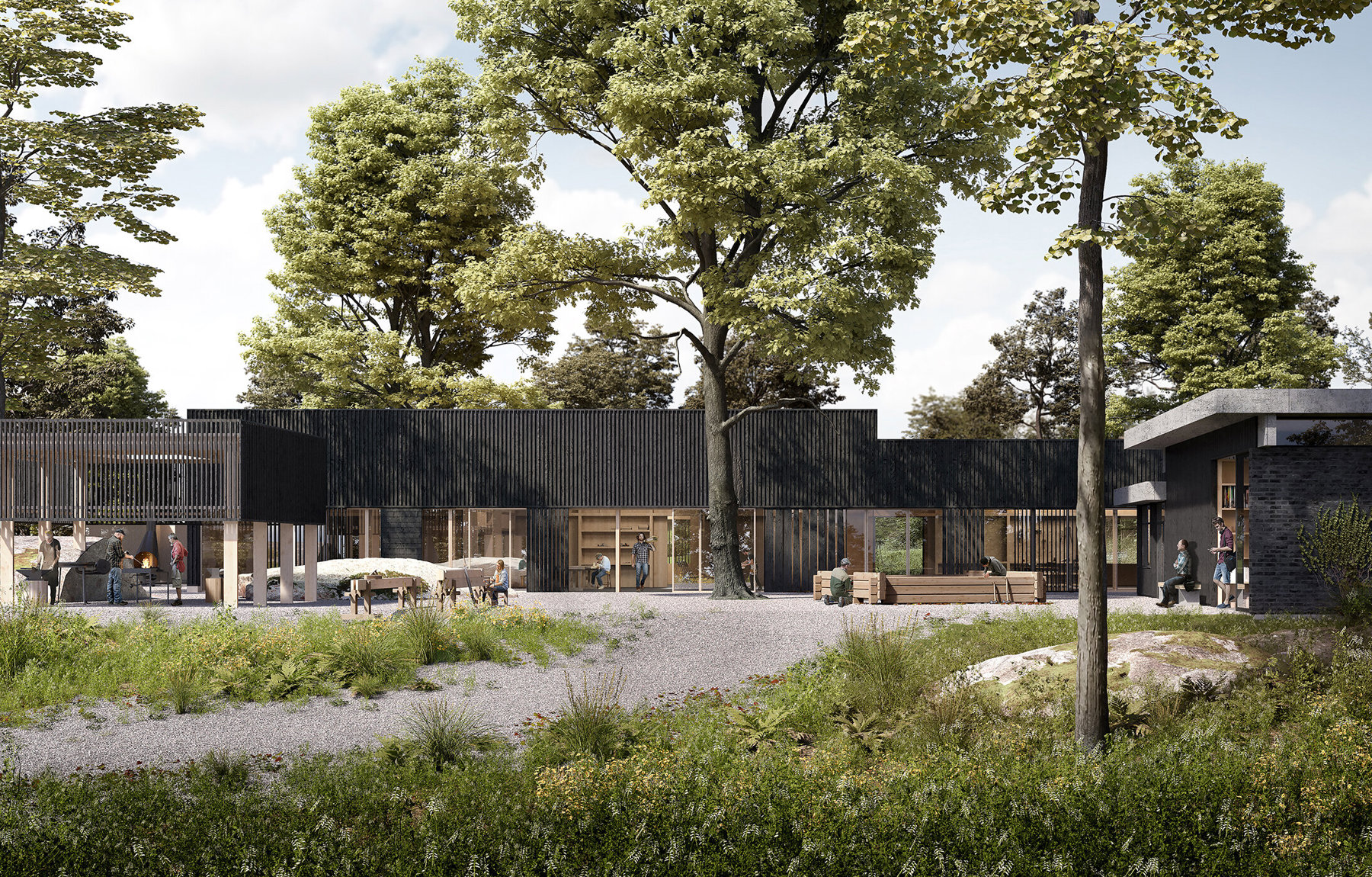 Illustrasjon av konkurransens vinnerprosjekt Håndverkets hus, av Resell+Nicca // Arkitekt Aslak Haanshuus AS